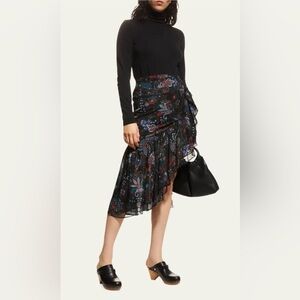 NWT Veronica Beard Tiare Silk Ruffed High-Low Skirt